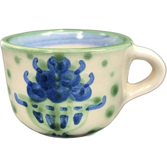 M A Hadley Pottery Bouquet 2 oz Cup Blue‎ and Green RARE - Picture 1 of 8